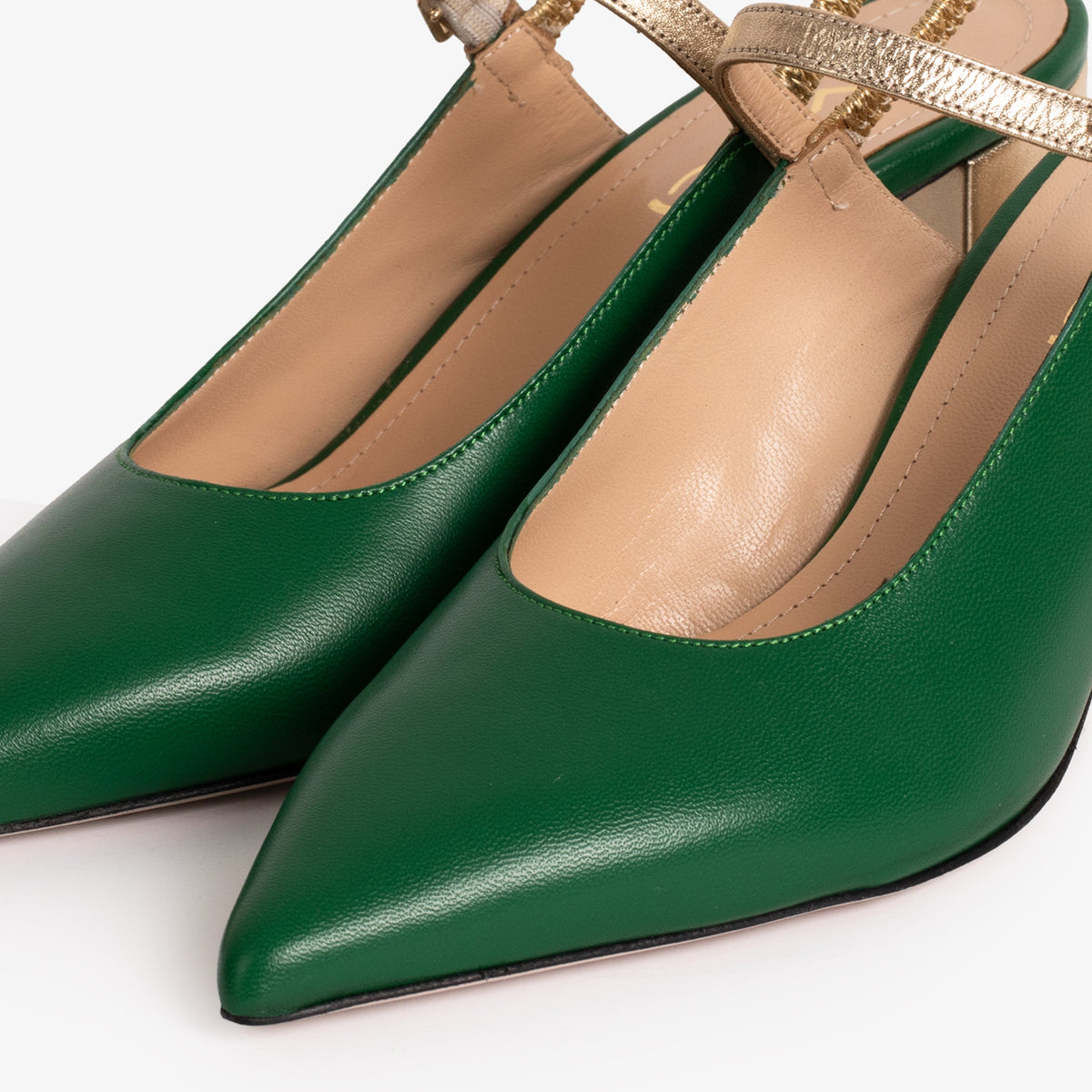 Vinci Leather The Pompei Green Leather Women Slingback Sandal – product view 3