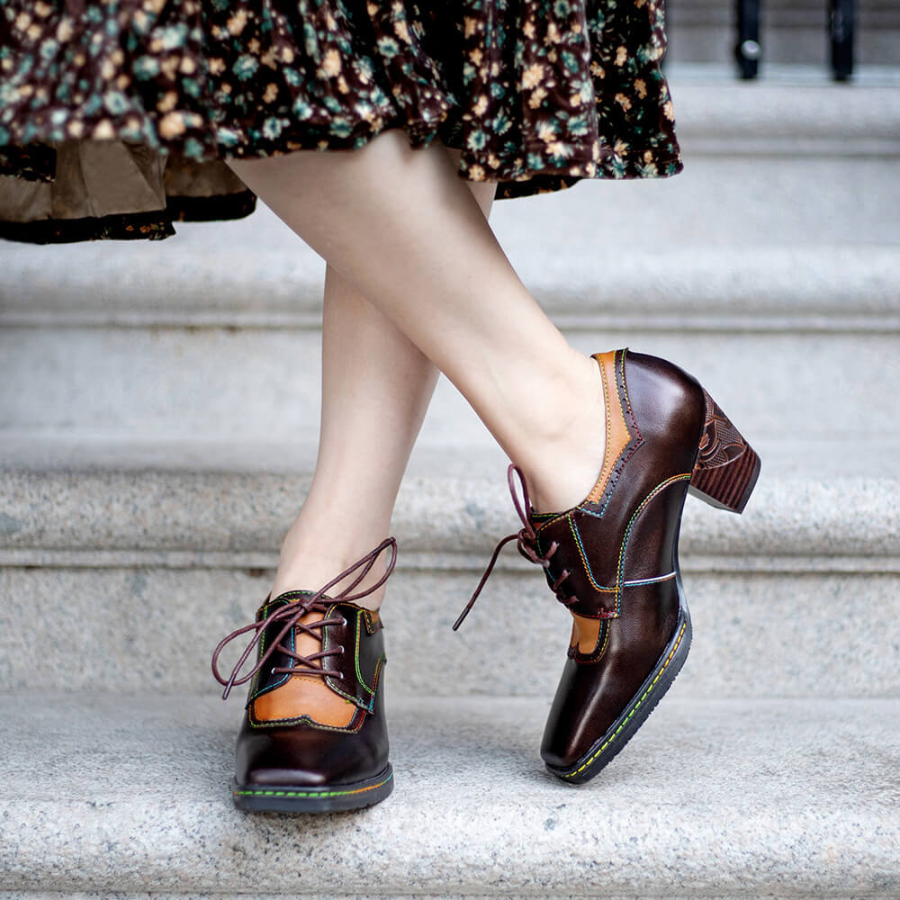Vintage Elegant Square Toe Leather Shoes – product view 4