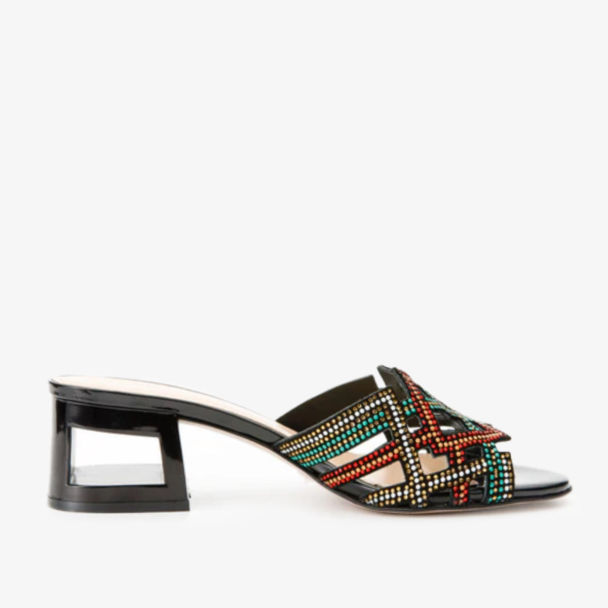 Vinci Leather The Palma Black Glitter Leather Block Heel Women Sandal – product view 1