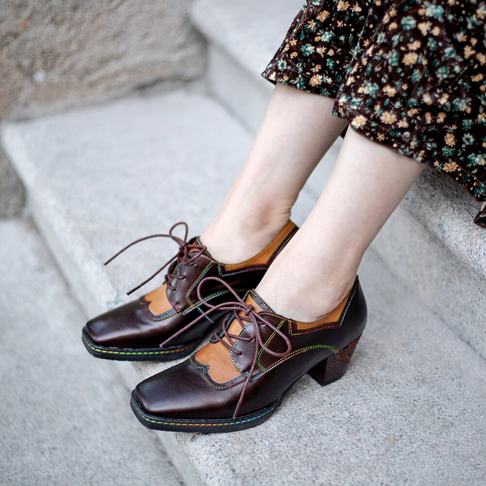 Vintage Elegant Square Toe Leather Shoes – product view 3