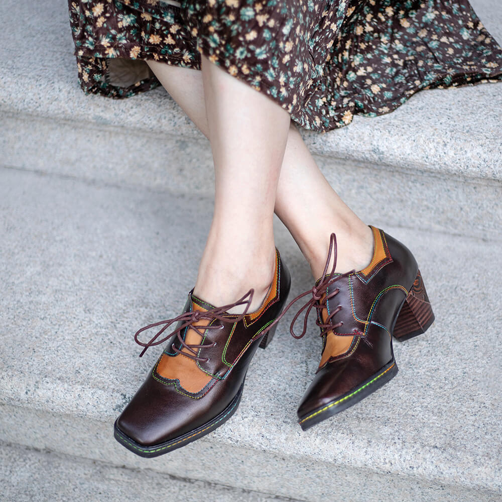 Vintage Elegant Square Toe Leather Shoes – product view 2