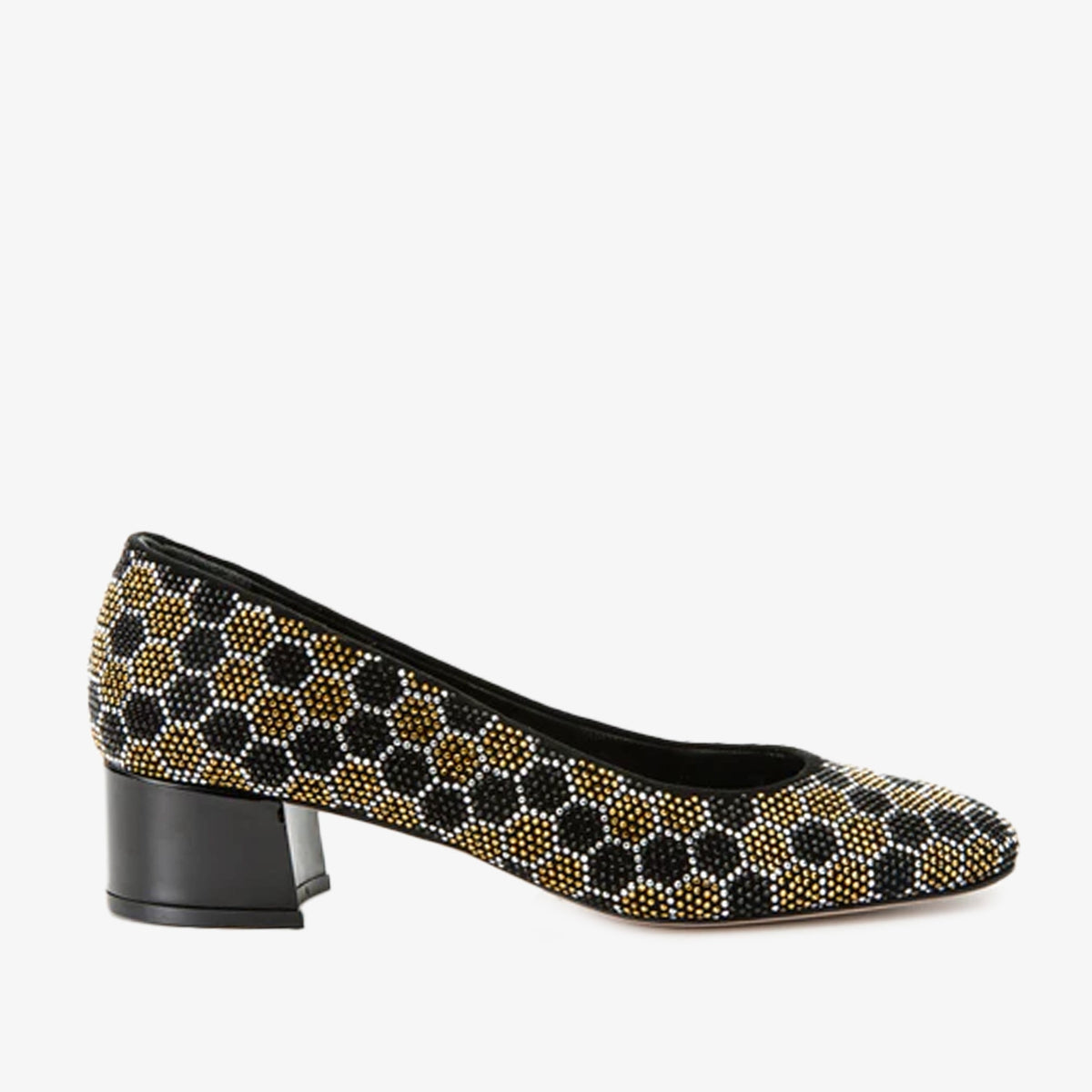 Vinci Leather The Doha Gold & Black Glitter Leather Block Pump Women Shoe – product view 1