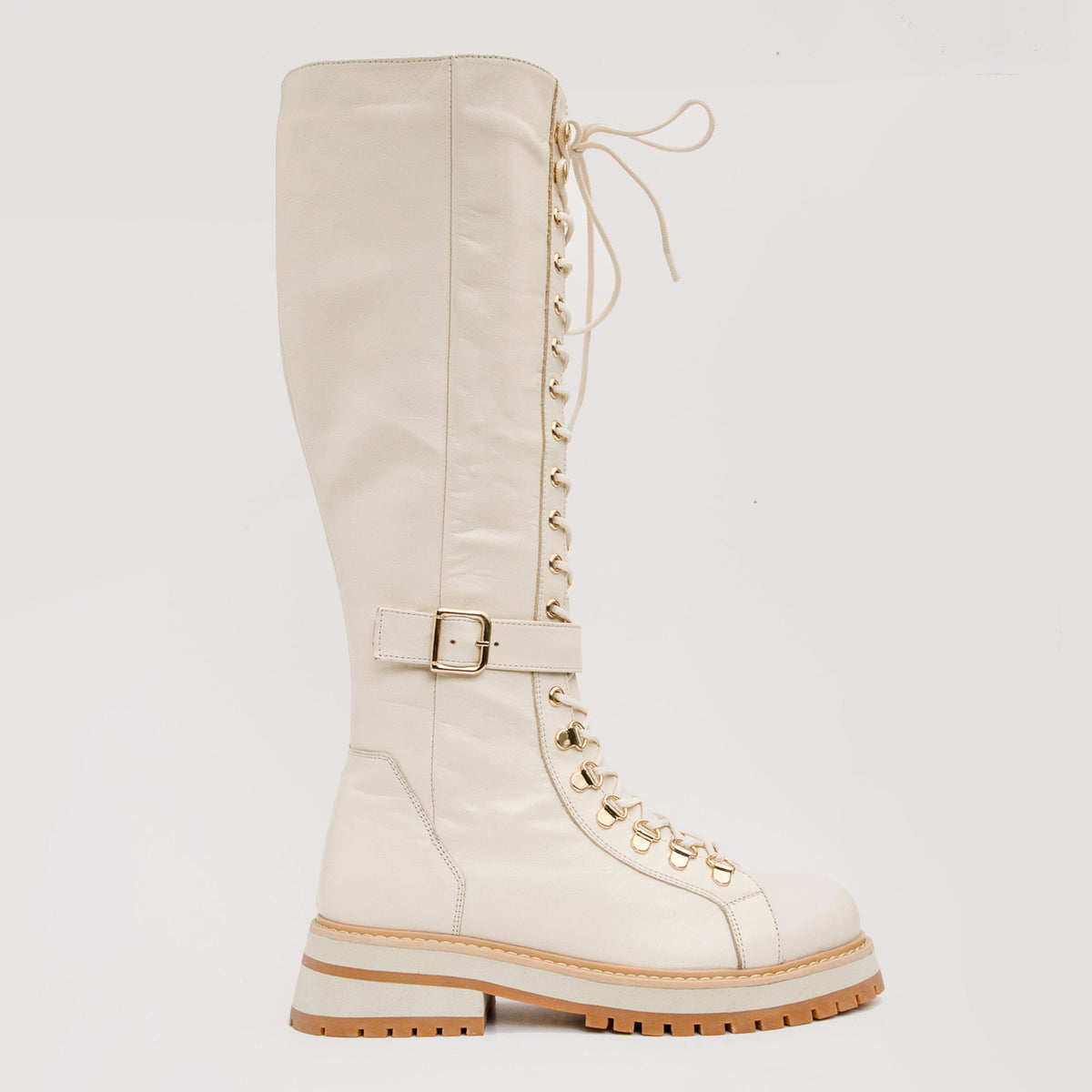 Vinci Leather The Istinye Cream Leather Knee High Lace-Up Women Boot Limited Edition – product view 5