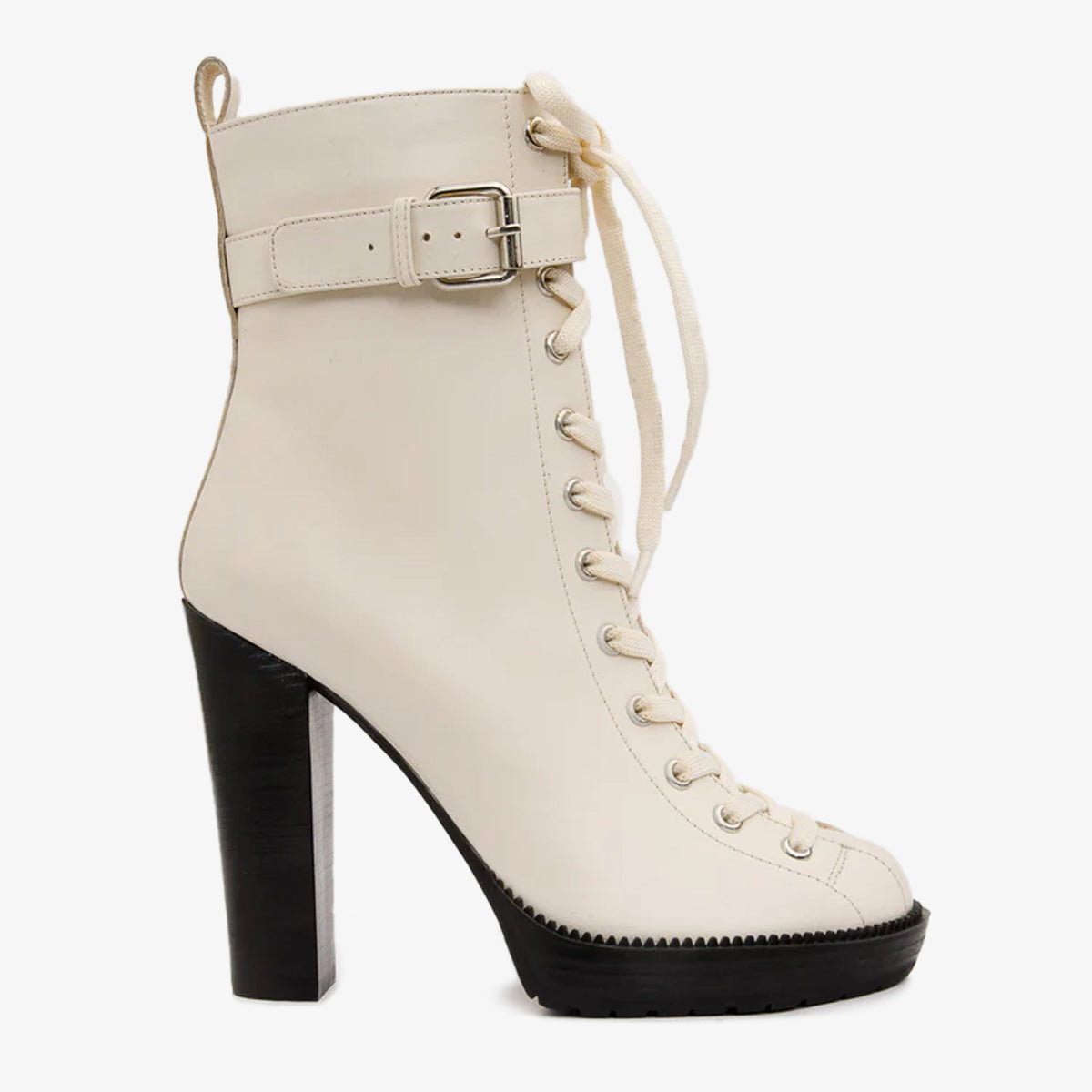 Vinci Leather The Estrada Cream Leather Lace-Up Platform Heel Mid Calf Women Boot – product view 1