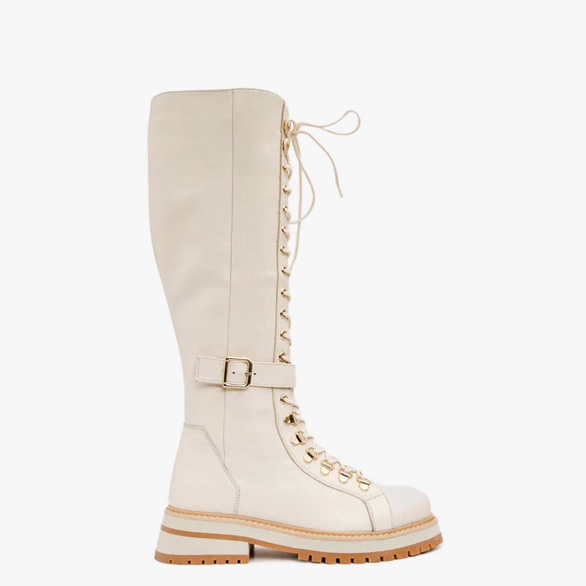 Vinci Leather The Istinye Cream Leather Knee High Lace-Up Women Boot Limited Edition – product view 1