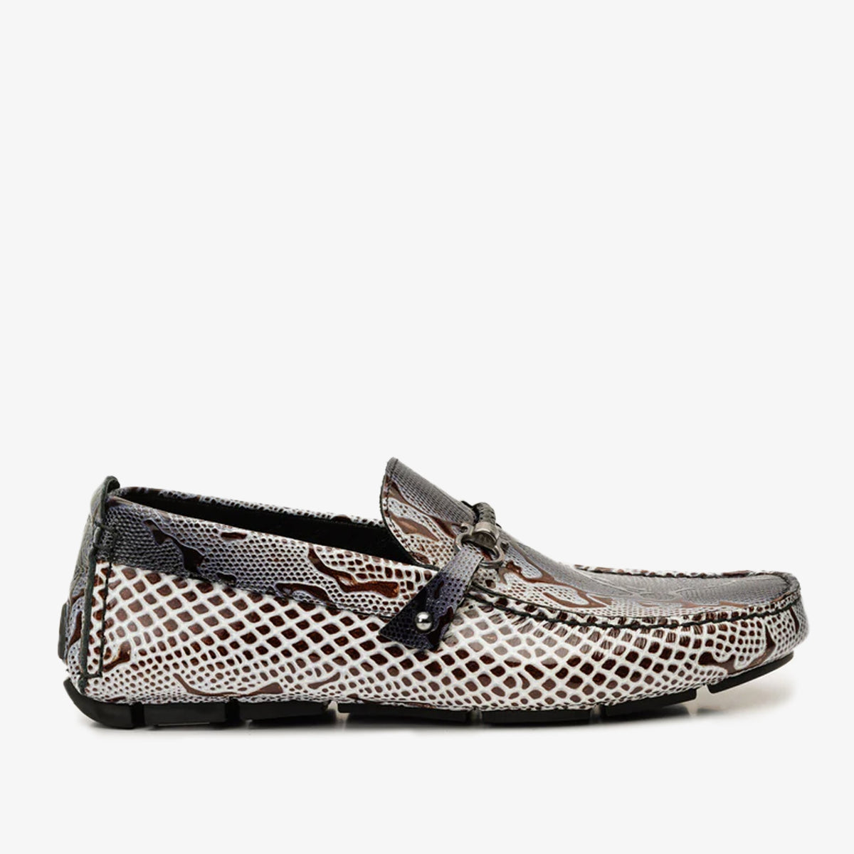 Vinci Leather Bologna Black & White Bit Drive Loafer Men Shoe – product view 1