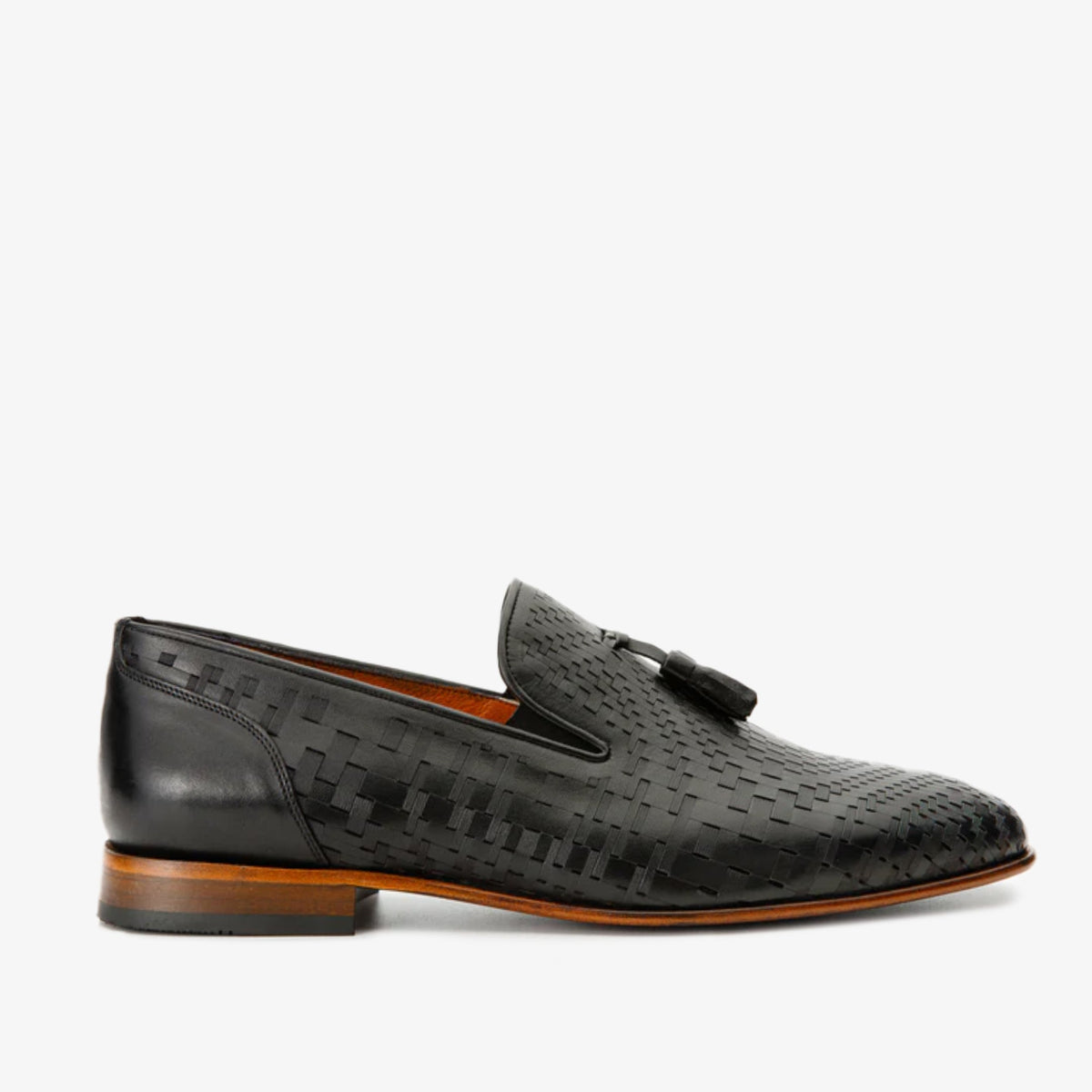 Vinci Leather The Meram Black Leather Tassel Slip-On Loafer Men Shoe – product view 1