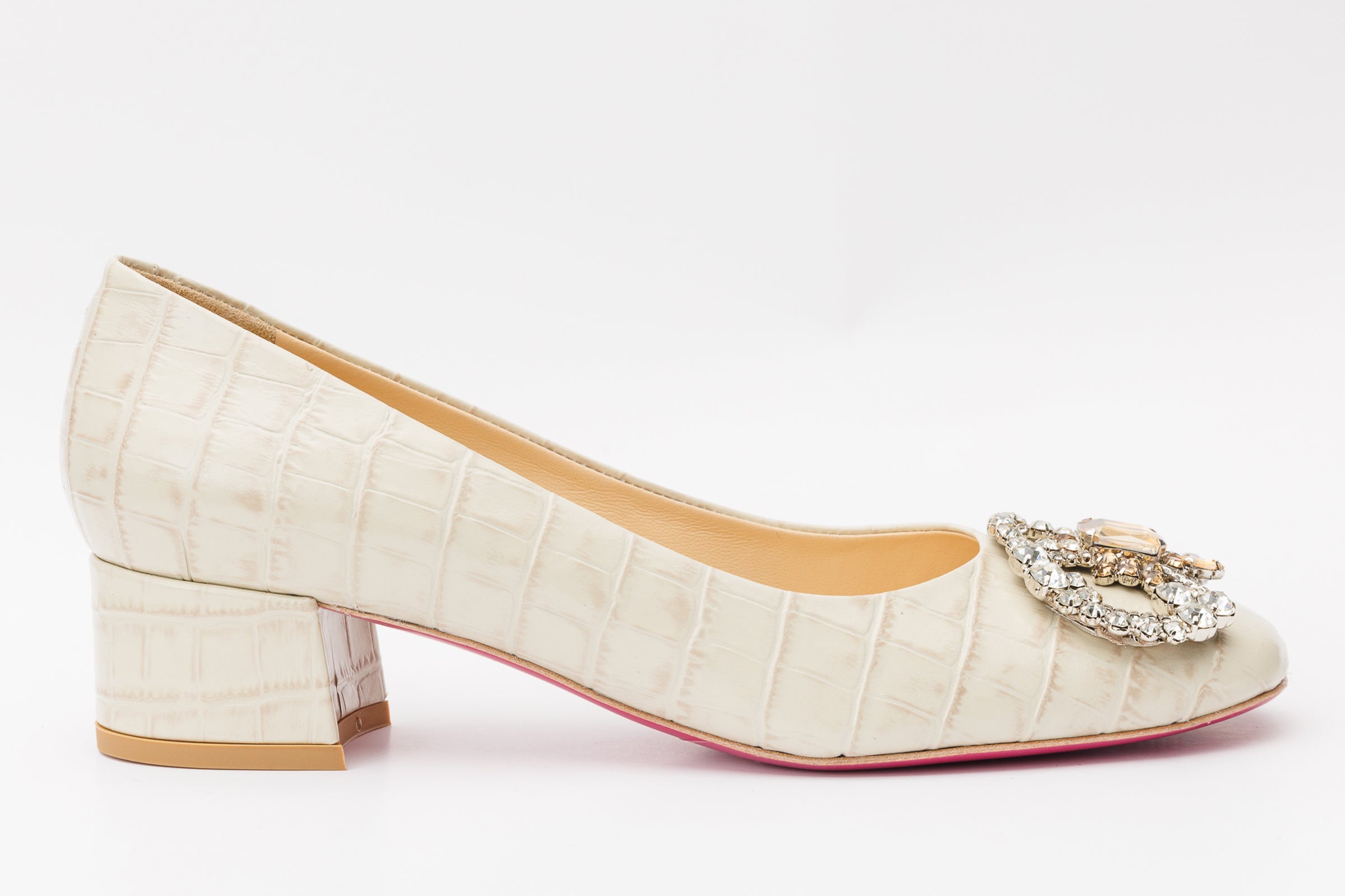The Foggia Cream Leather Block Heel Pump Women Shoe