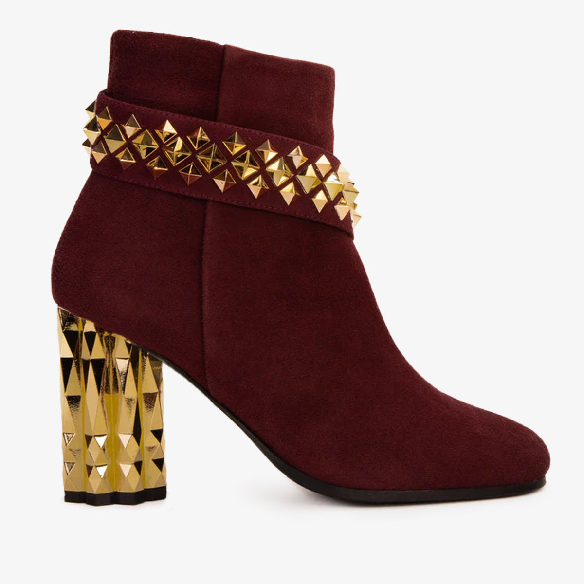 Vinci Leather The Metal Burgundy Suede Leather Block Heel Women Boot – product view 1