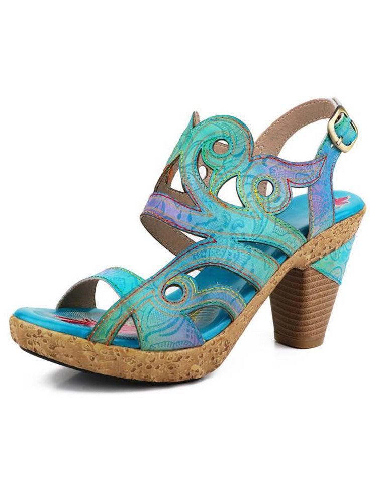 Zendaya Hand-painted Genuine Leather Sandals – product view 1