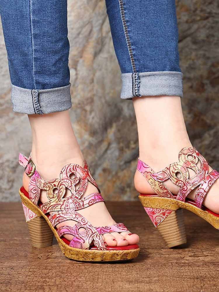 Zendaya Hand-painted Genuine Leather Sandals – product view 15