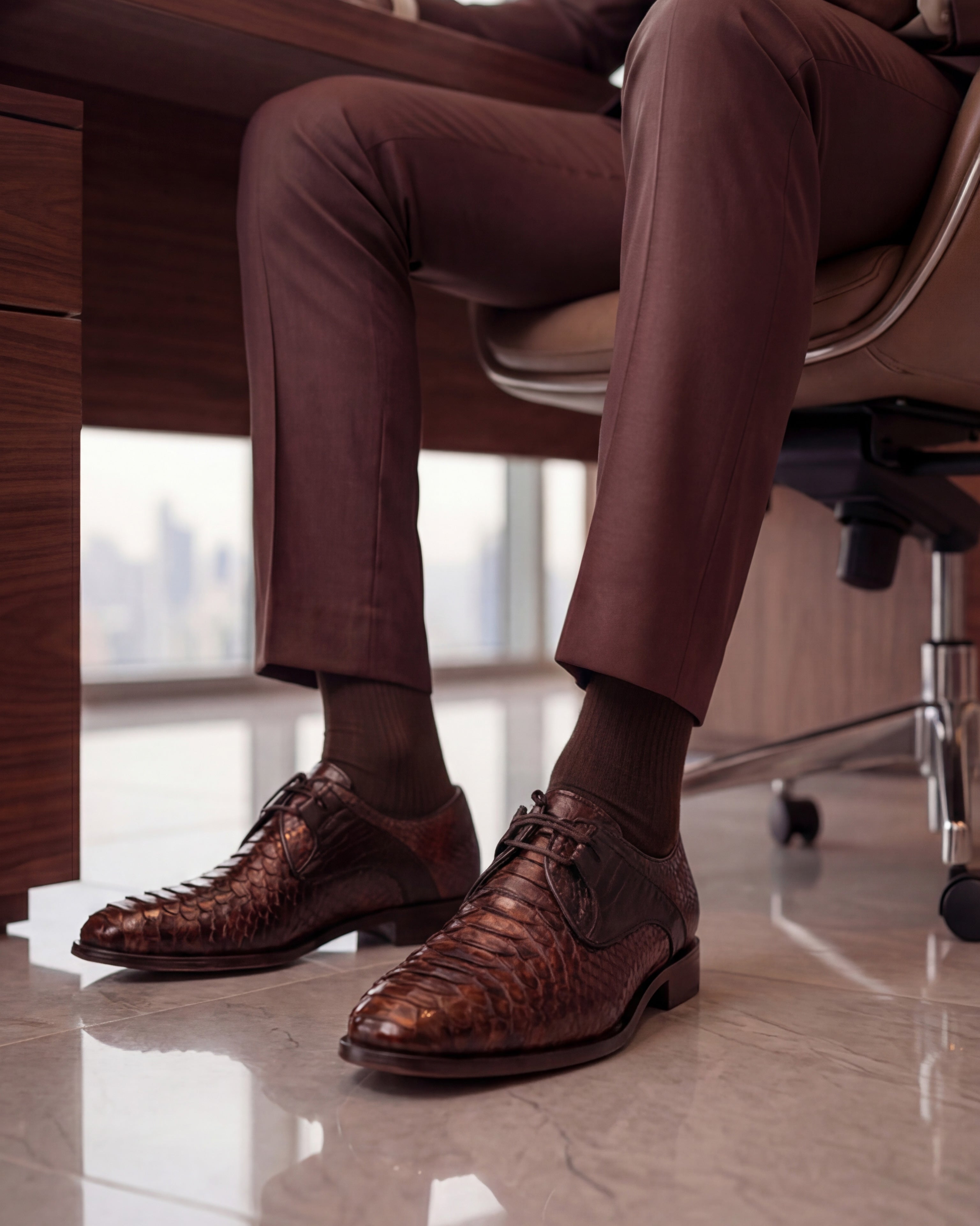 The Valmont Tan Python Leather Derby Men Shoe