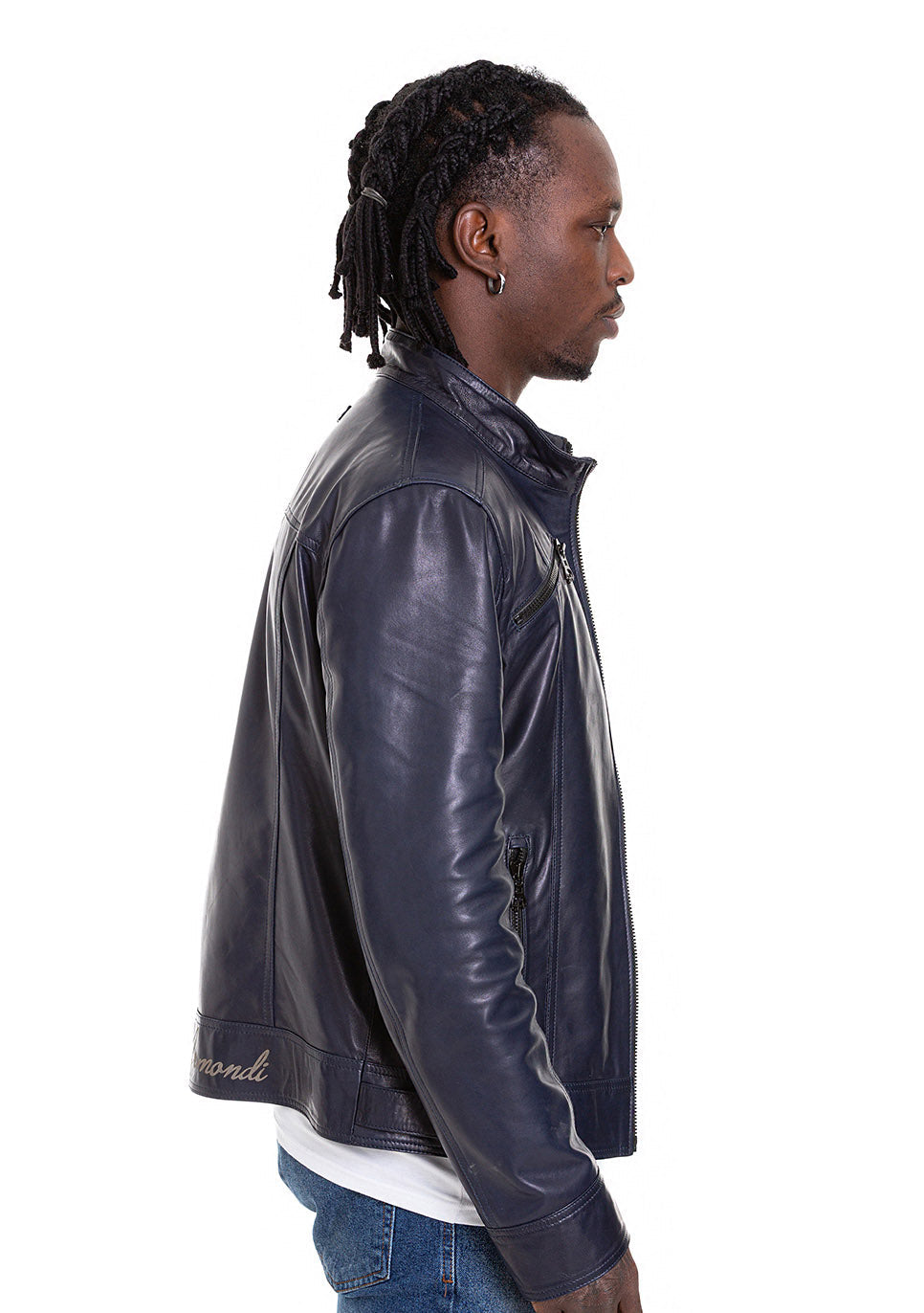 Vinci Leather The Labanon Navy Blue Leather Men Jacket – product view 2