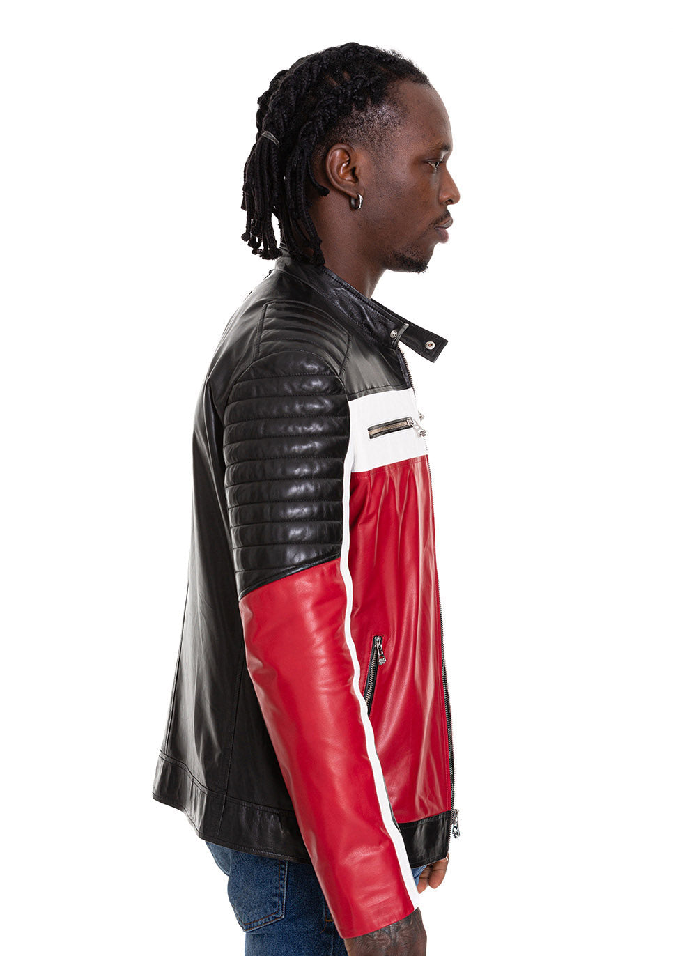 Vinci Leather The Martos Black & Red Leather Men Jacket – product view 3
