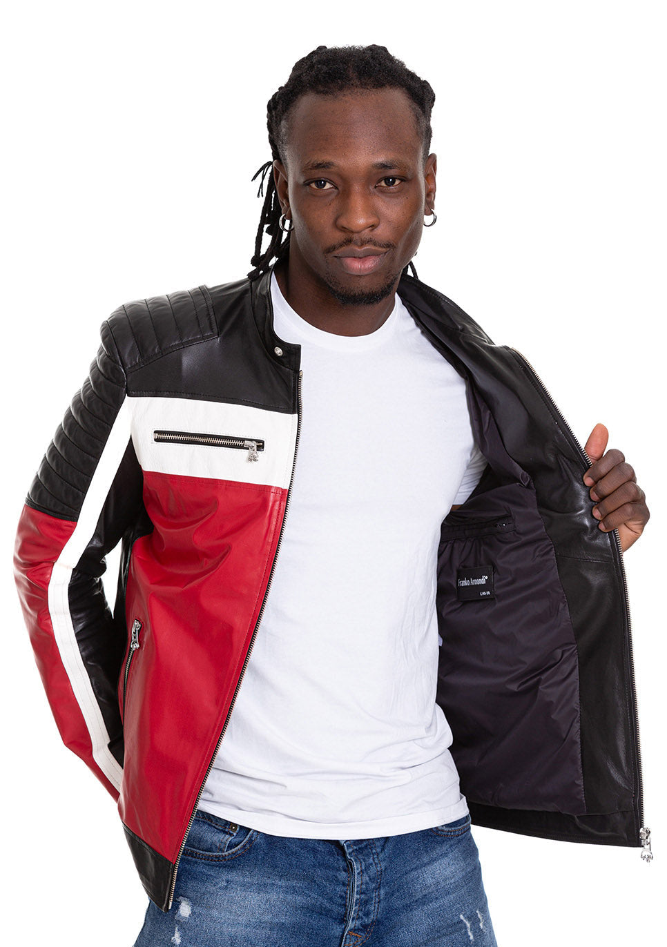 Vinci Leather The Martos Black & Red Leather Men Jacket – product view 7