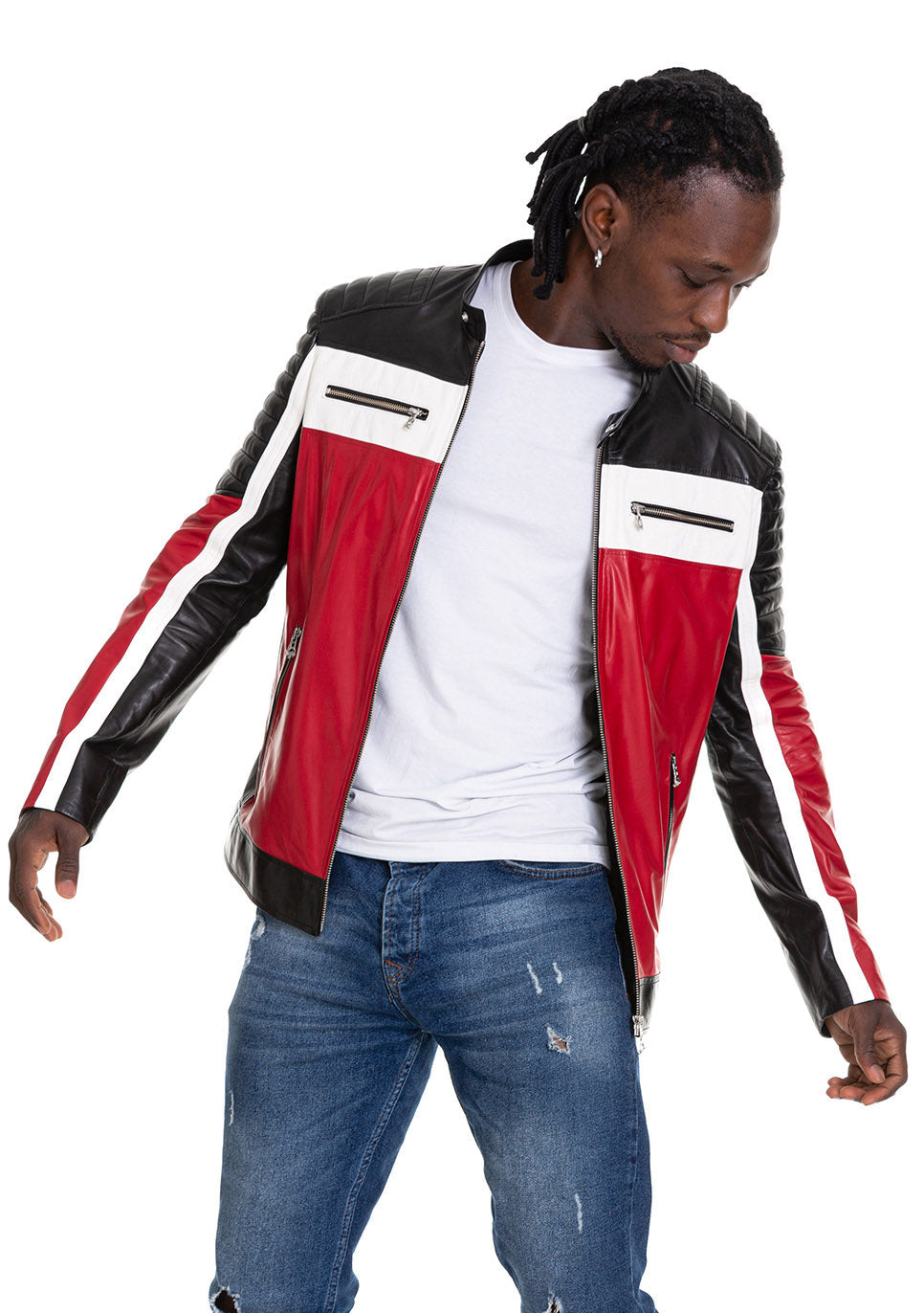 Vinci Leather The Martos Black & Red Leather Men Jacket – product view 8