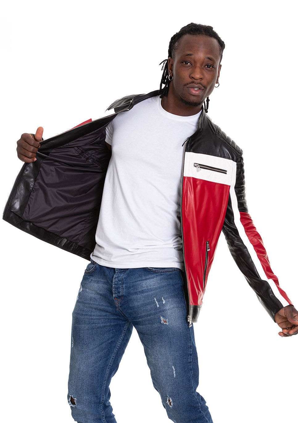 Vinci Leather The Martos Black & Red Leather Men Jacket – product view 9