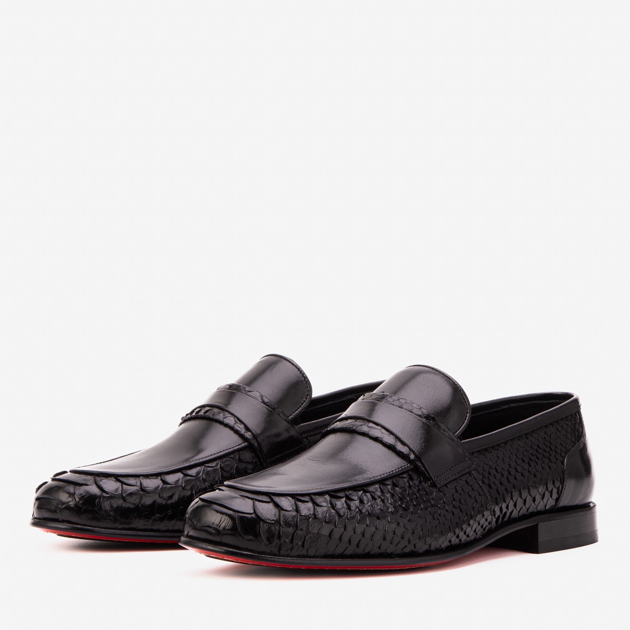 The Aurelio Black Python & Baby Buffalo Leather Penny Loafer