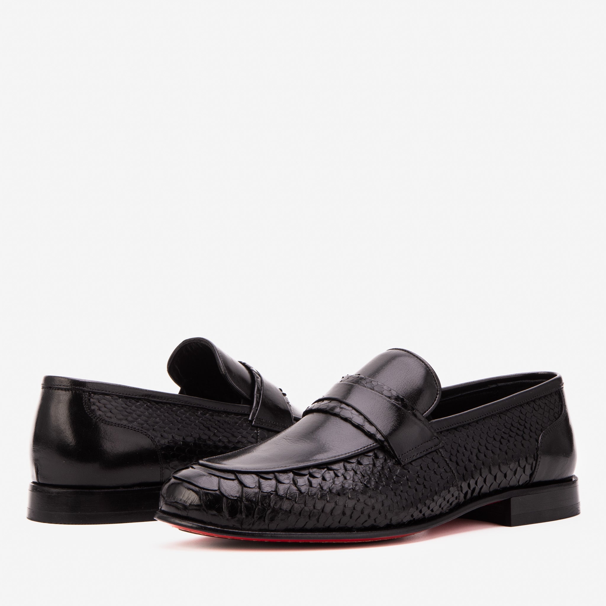 The Aurelio Black Python & Baby Buffalo Leather Penny Loafer