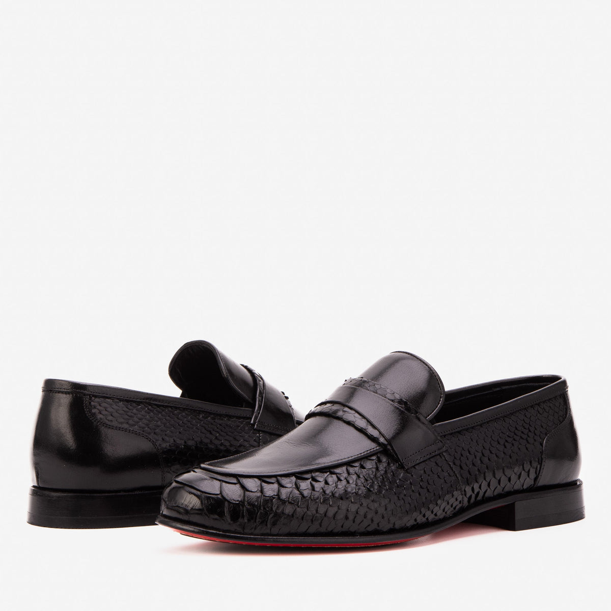 The Aurelio Black Python & Baby Buffalo Leather Penny Loafer