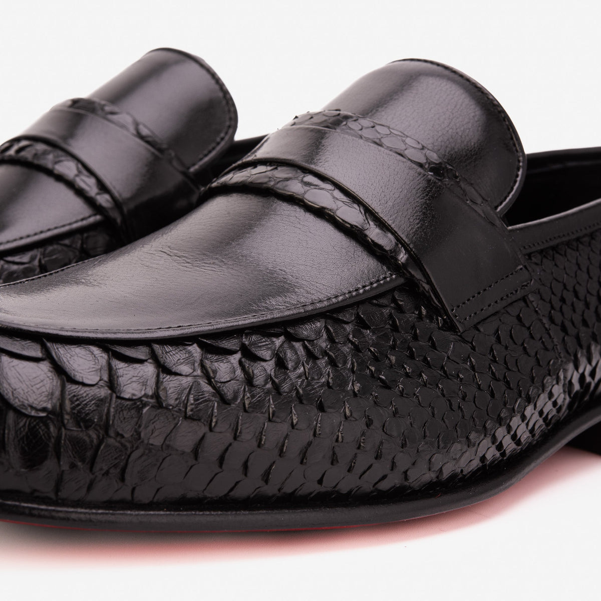 The Aurelio Black Python & Baby Buffalo Leather Penny Loafer