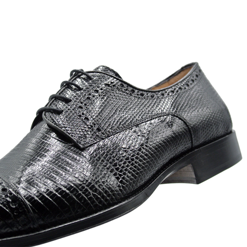 Zelli Italia Men's 24-526-BLK GIOVANNI Teju Lizard Lace Up, Black