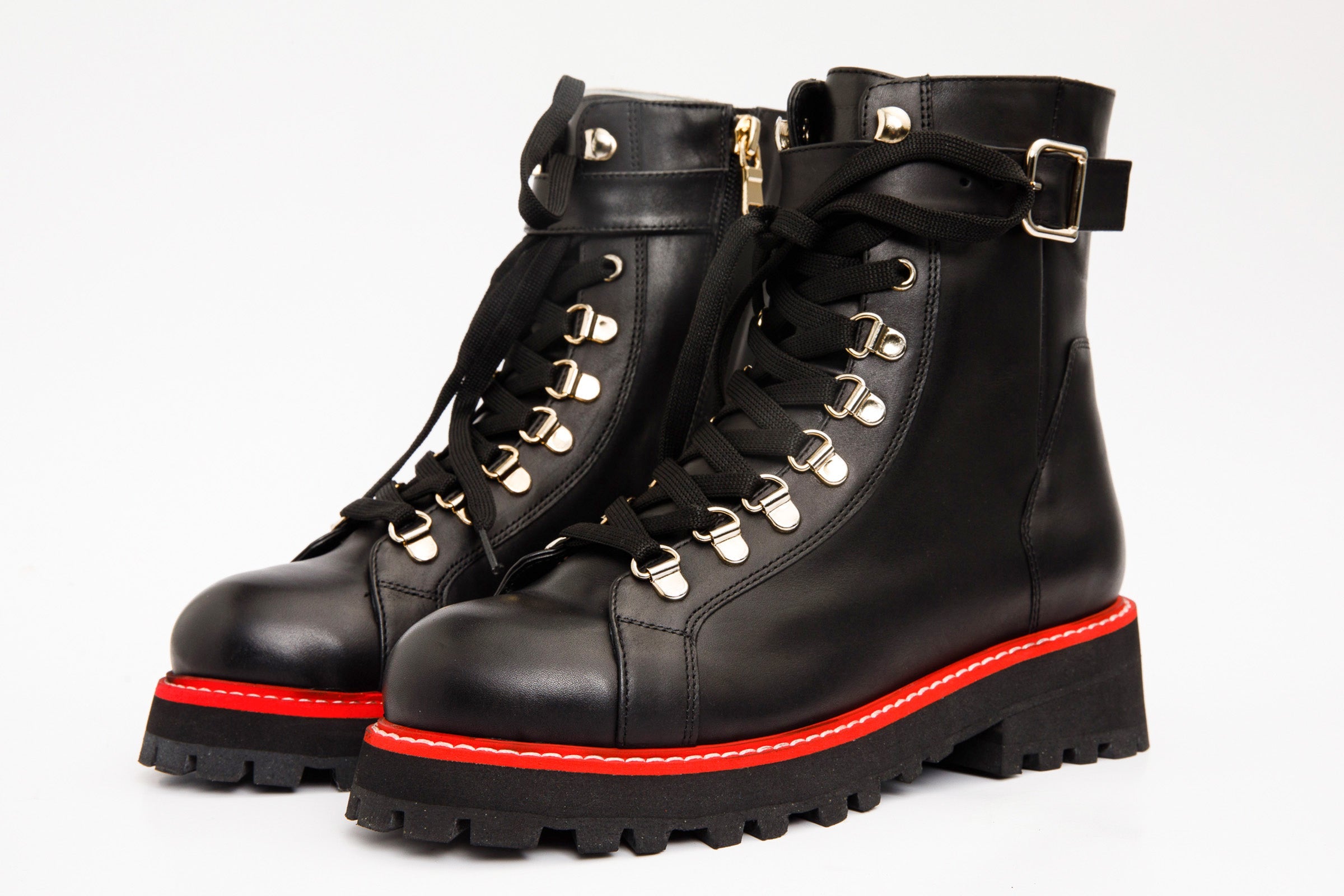 The Belgrano Black Leather Lace-Up Ankle Women Boot With a Side Zipper