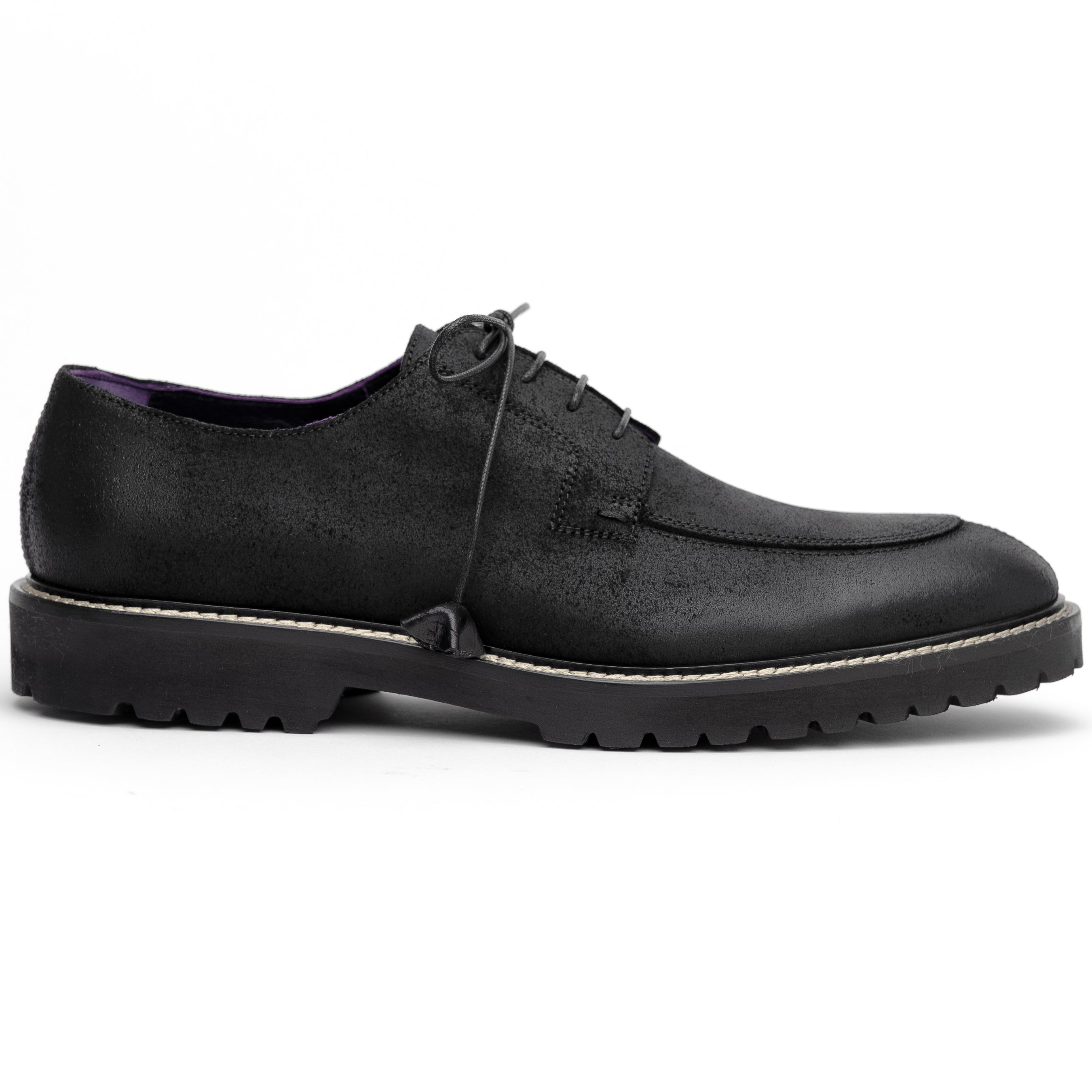 Zelli Italia Men's 26-224-BLK CAMPO Sueded Goatskin Lace Up with Wax Finish, Black