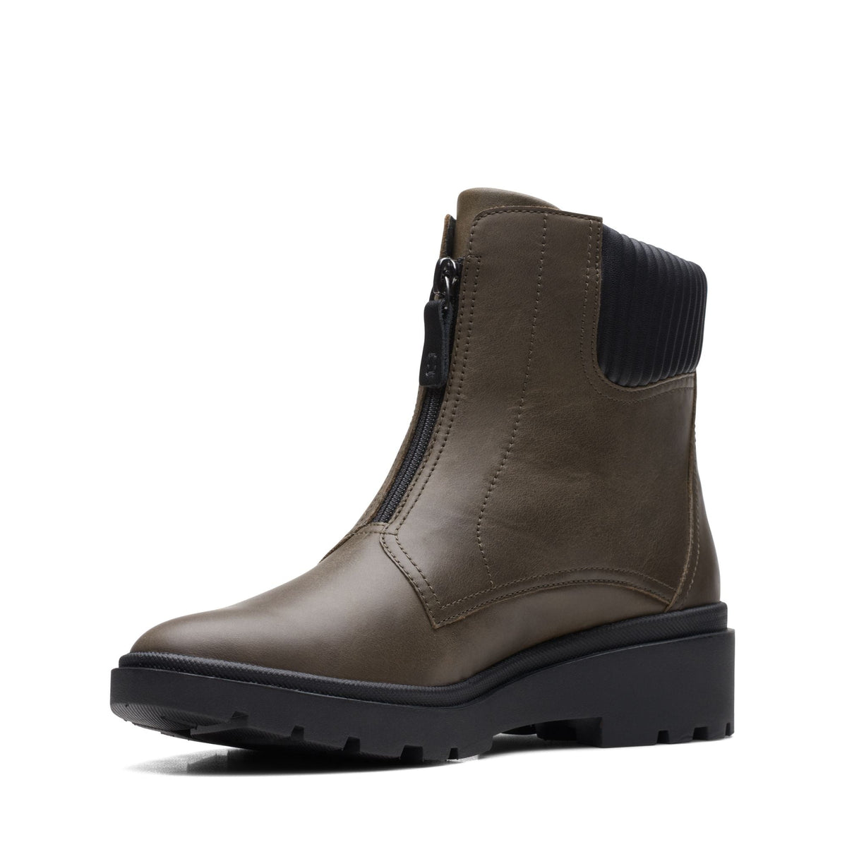 Clarks Calla Zip Women's Dark Olive Leather 26167345 — sole view
