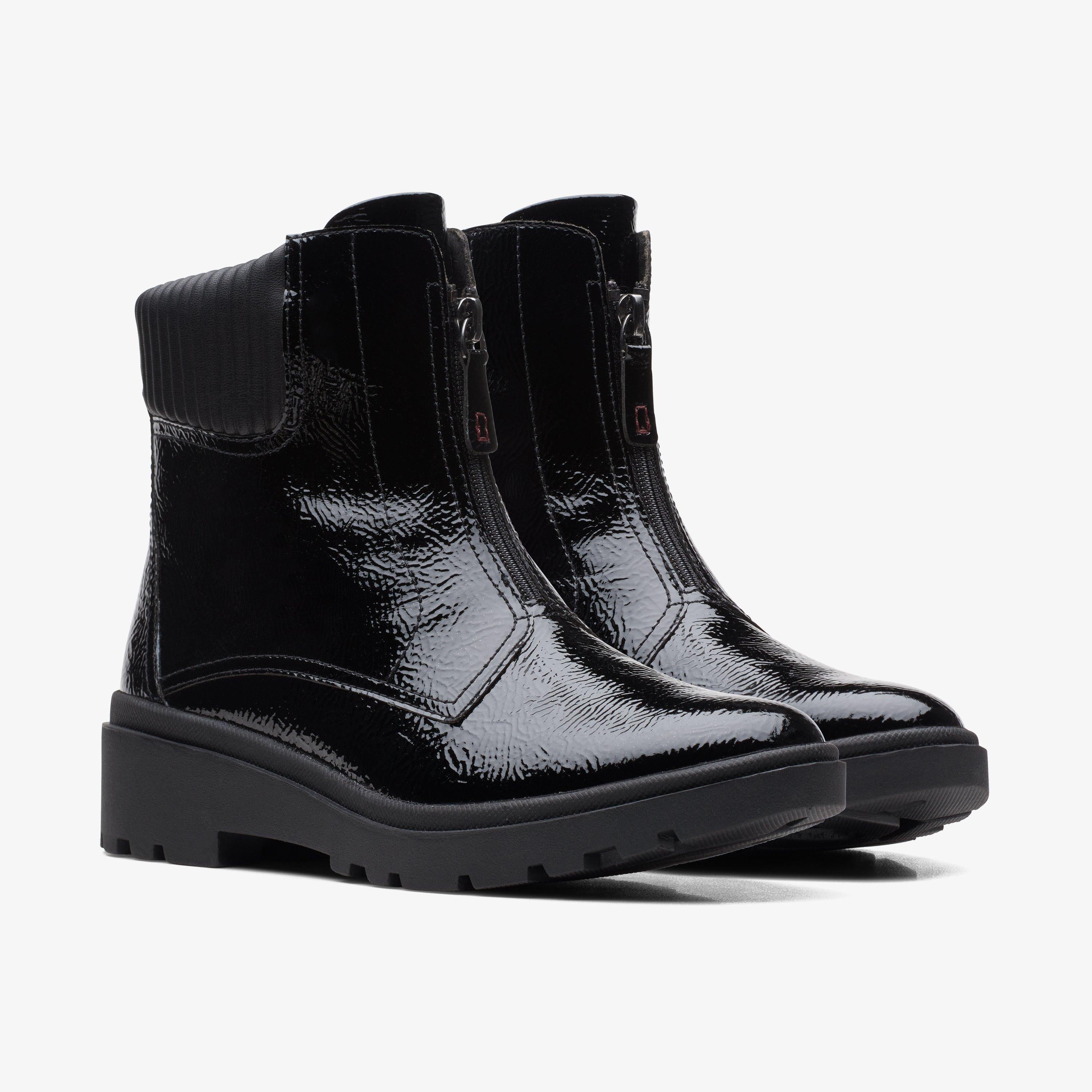Clarks Calla Zip Women's Black Crinkle Patent Boots