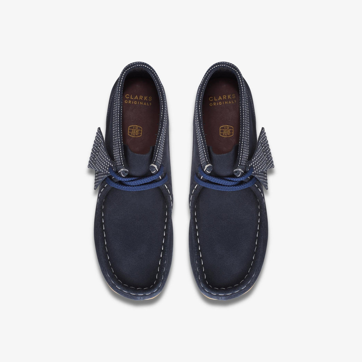 Clarks Originals Wallabee Boot PS Kids' Unisex Navy Combination Suede Wide Width 26168133 — top view