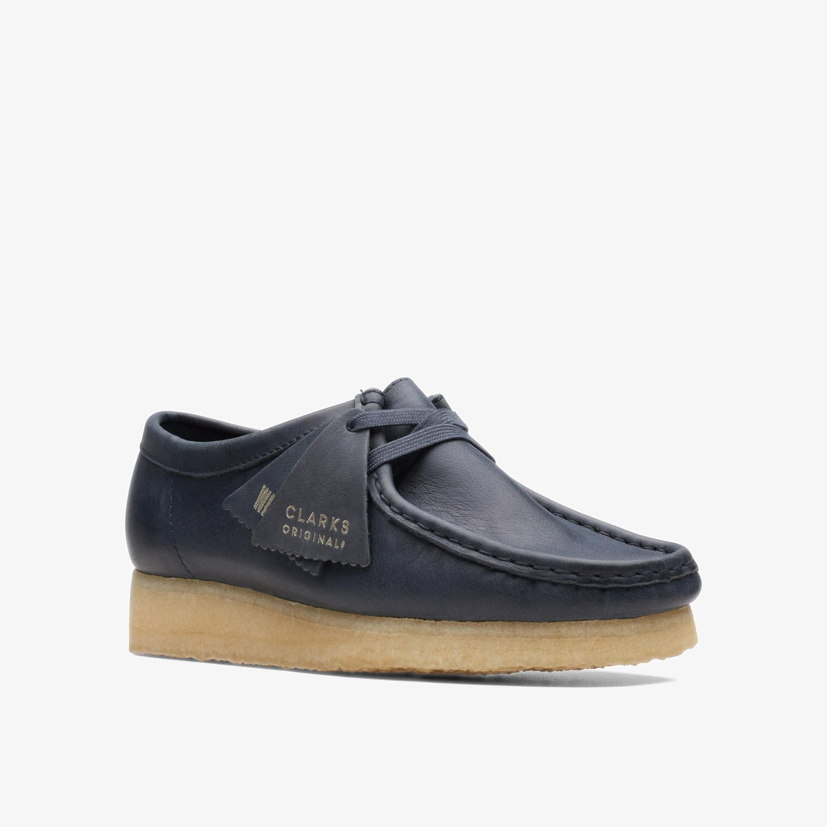 Clarks Originals Wallabee - Navy Leather Women's Navy Leather 26168642 — rear view