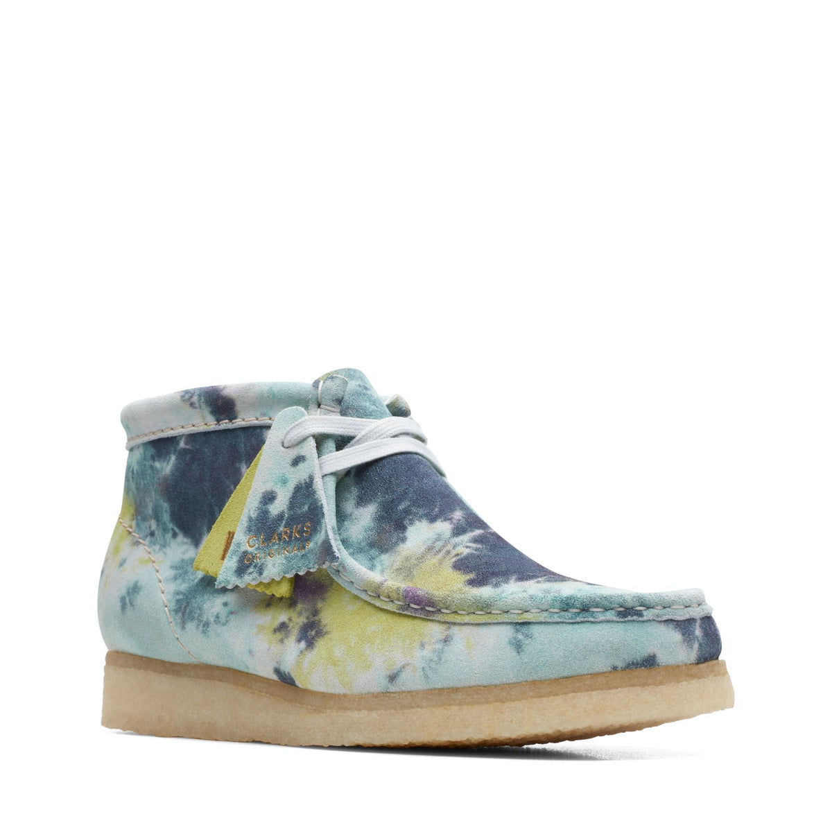 Clarks Originals Wallabee Boot Women's Turquoise Tie-Dye Suede 26169843 — side view