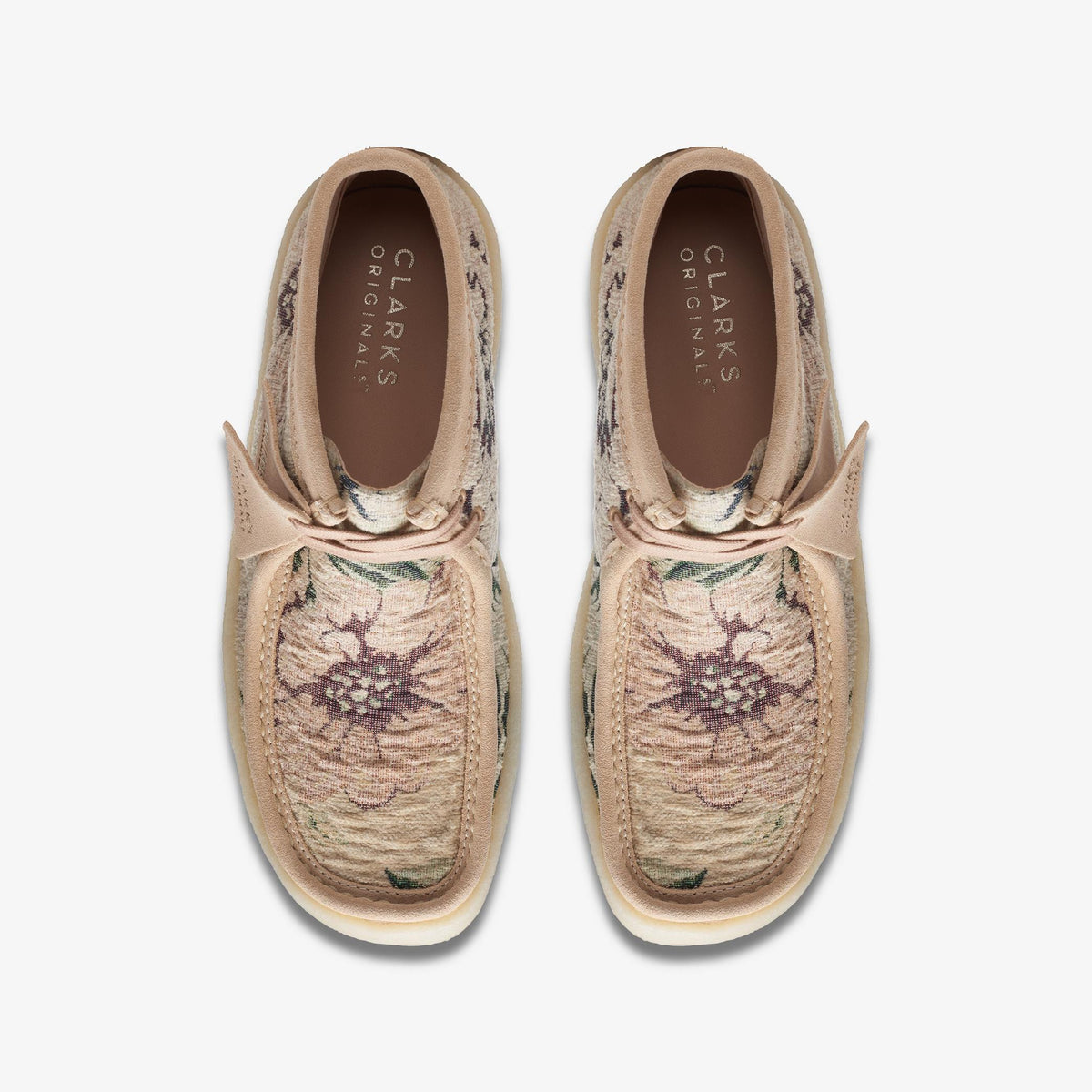 Clarks Originals Wallabee Cup Boot Men's Tan Floral Textile 26171994 — top view