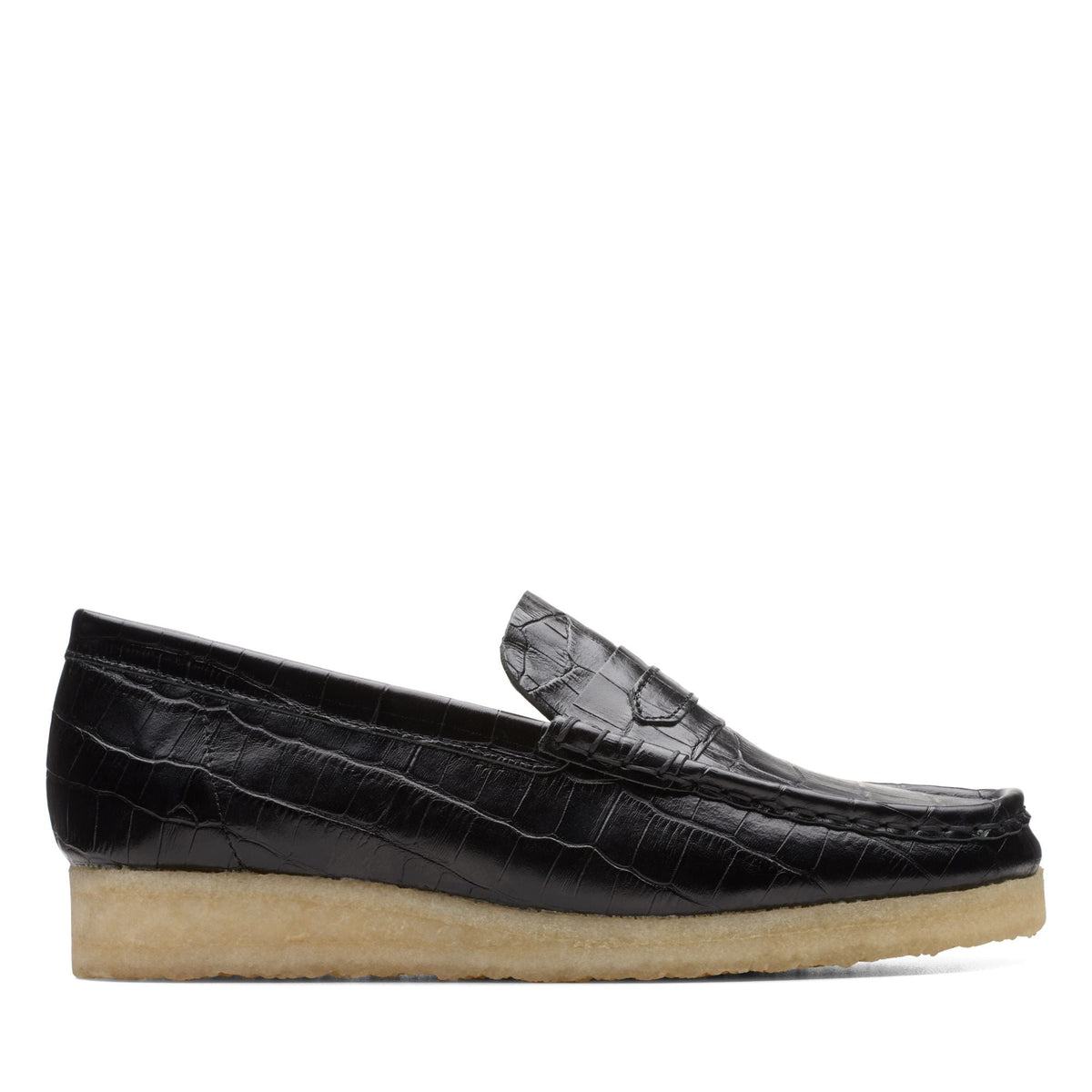 Clarks Originals Wallabee Loafer Women's Black Croc Croc-Embossed Leather 26174016