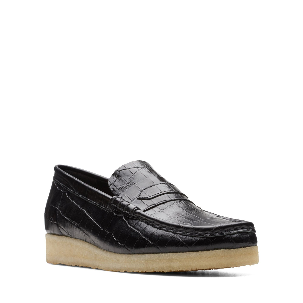 Clarks Originals Wallabee Loafer Women's Black Croc Croc-Embossed Leather 26174016 — side view