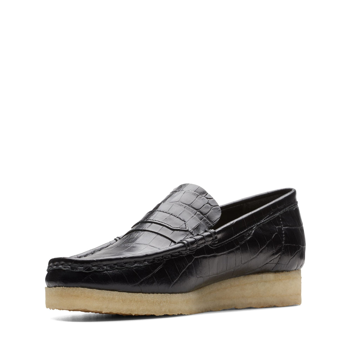 Clarks Originals Wallabee Loafer Women's Black Croc 26174016 — sole view