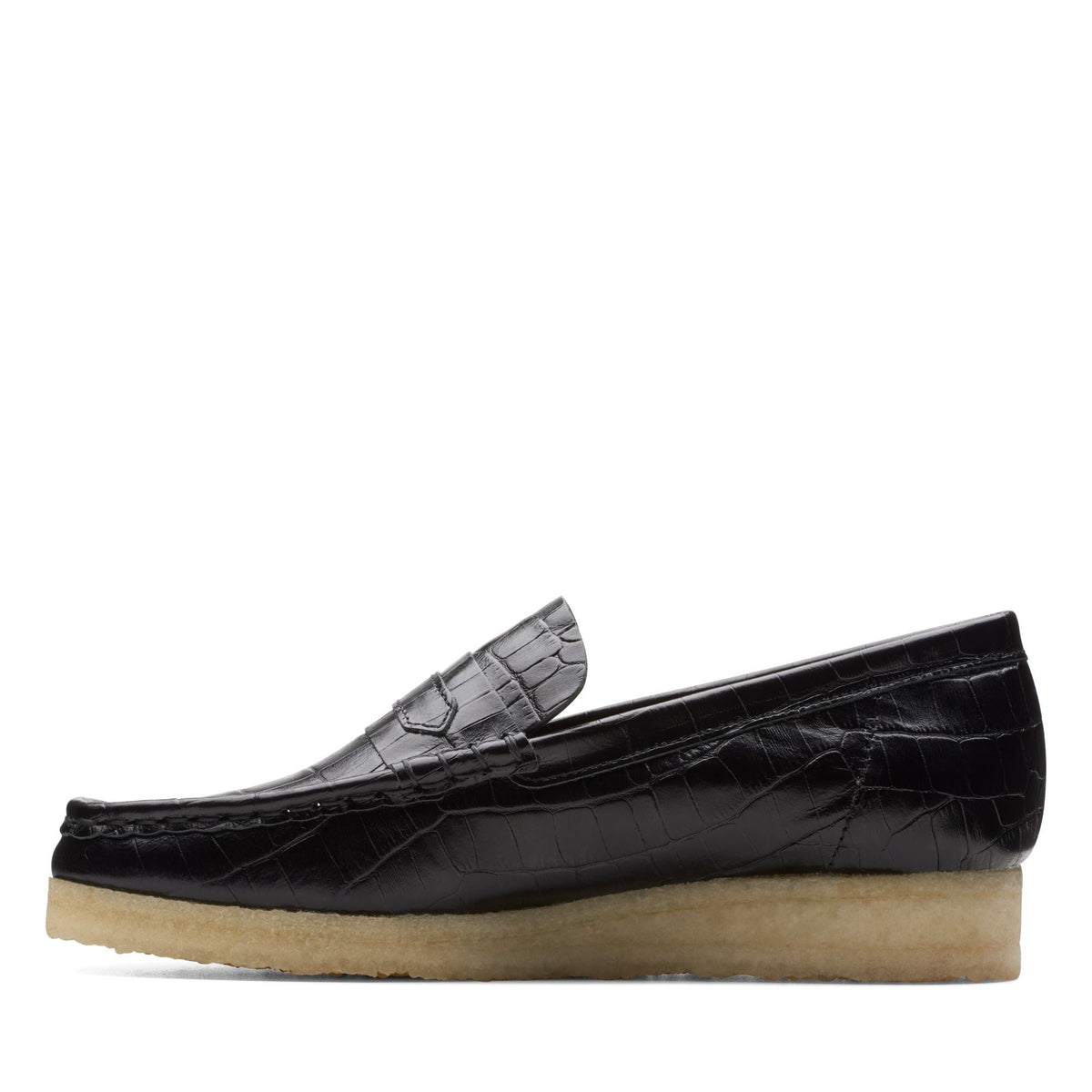 Clarks Originals Wallabee Loafer Women's Black Croc Croc-Embossed Leather 26174016 — detail view
