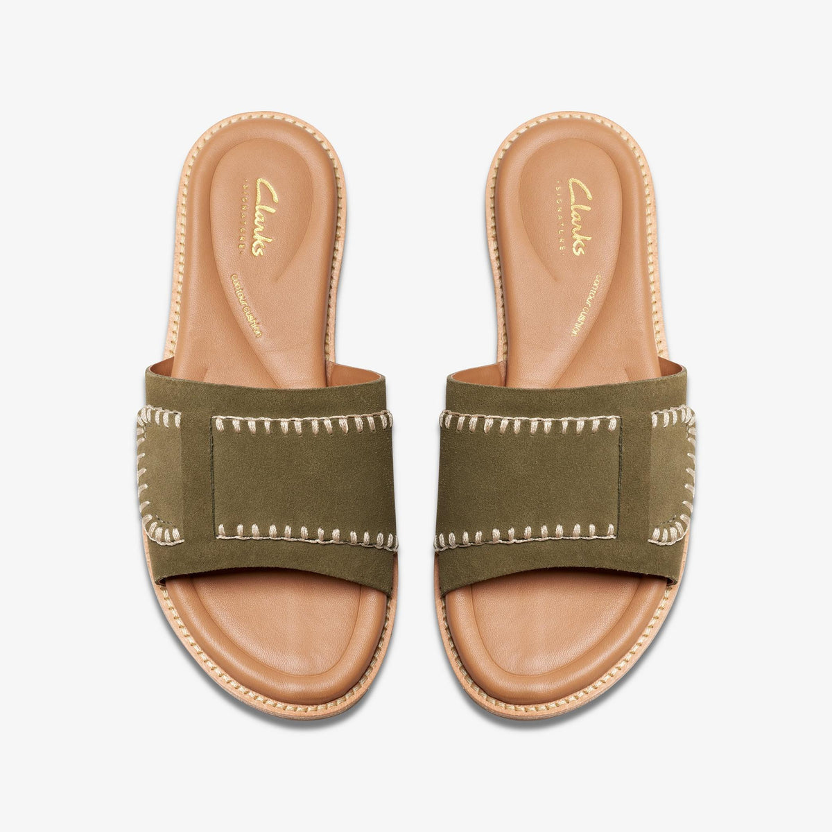 Clarks Maritime Mule Women's Olive Suede 26176401 — top view