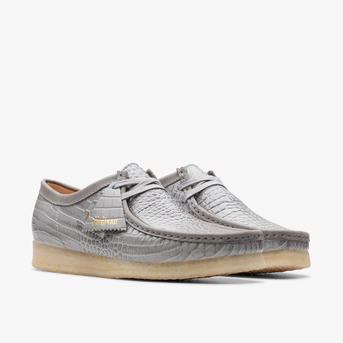 Clarks Originals Wallabee Men's Grey Croc-Embossed Leather 26176573 — sole view