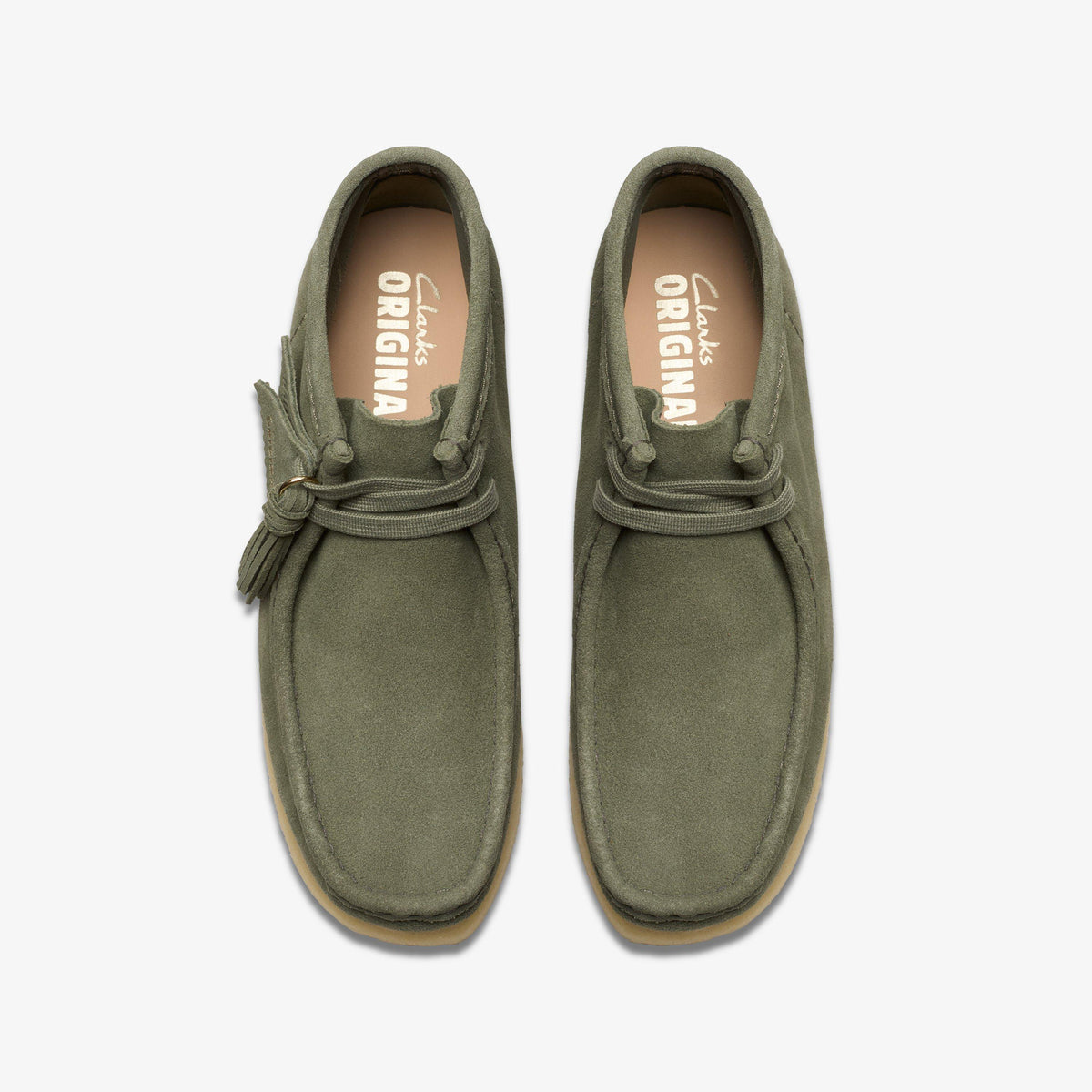 Clarks Originals Wallabee Boot Women's Khaki/Green Suede 26179160 — top view