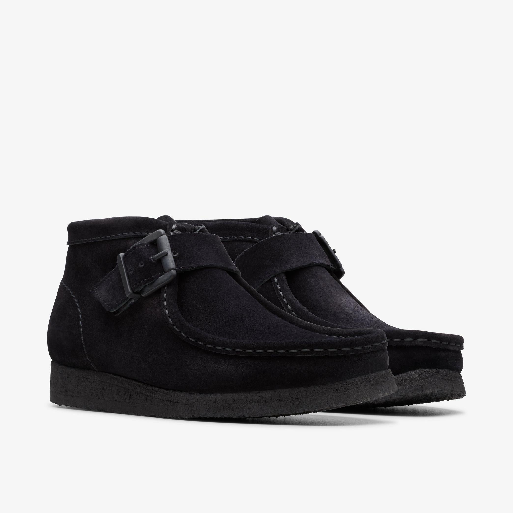 Clarks Wallabt Buckle Women's Black Suede Shoes