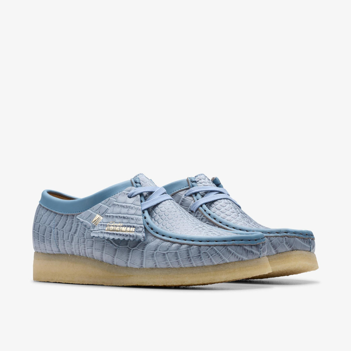 Clarks Originals Wallabee Women's Powder Blue Croc 26180681 — sole view