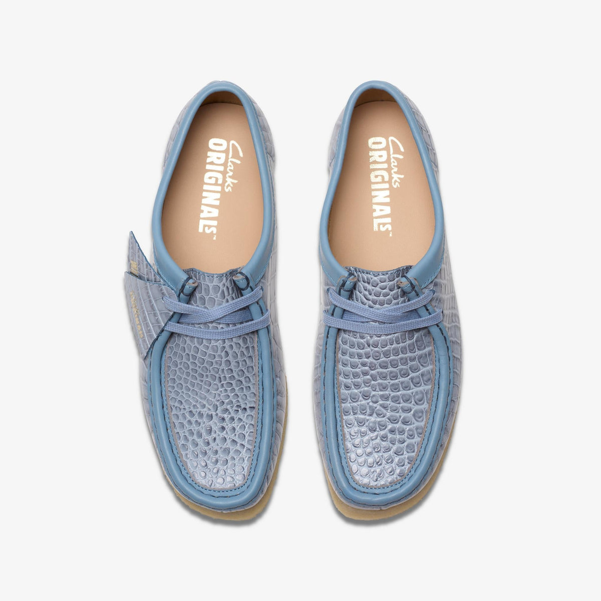Clarks Originals Wallabee Women's Powder Blue Croc 26180681 — top view
