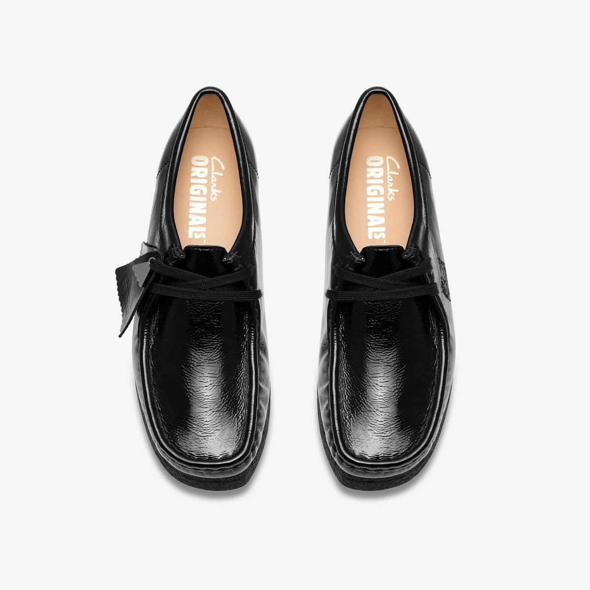 Clarks Originals Wallabee Women's Black Pat Patent Leather 26182760 — top view