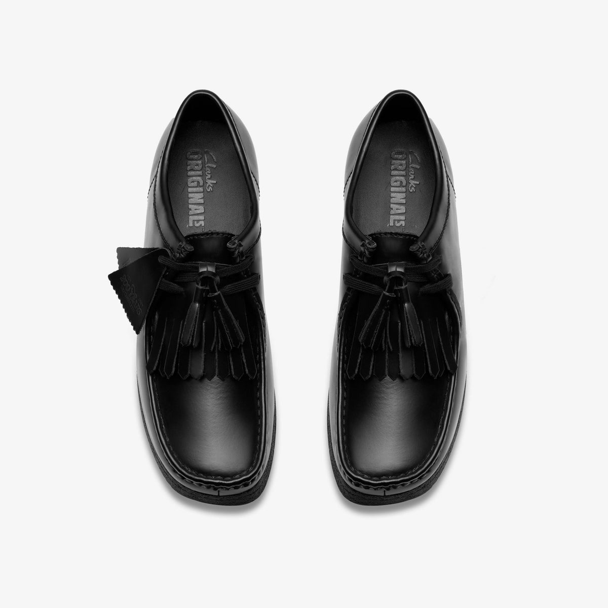 Clarks Originals Wallabee Men's Black Hi Shine Leather 26183780 — top view