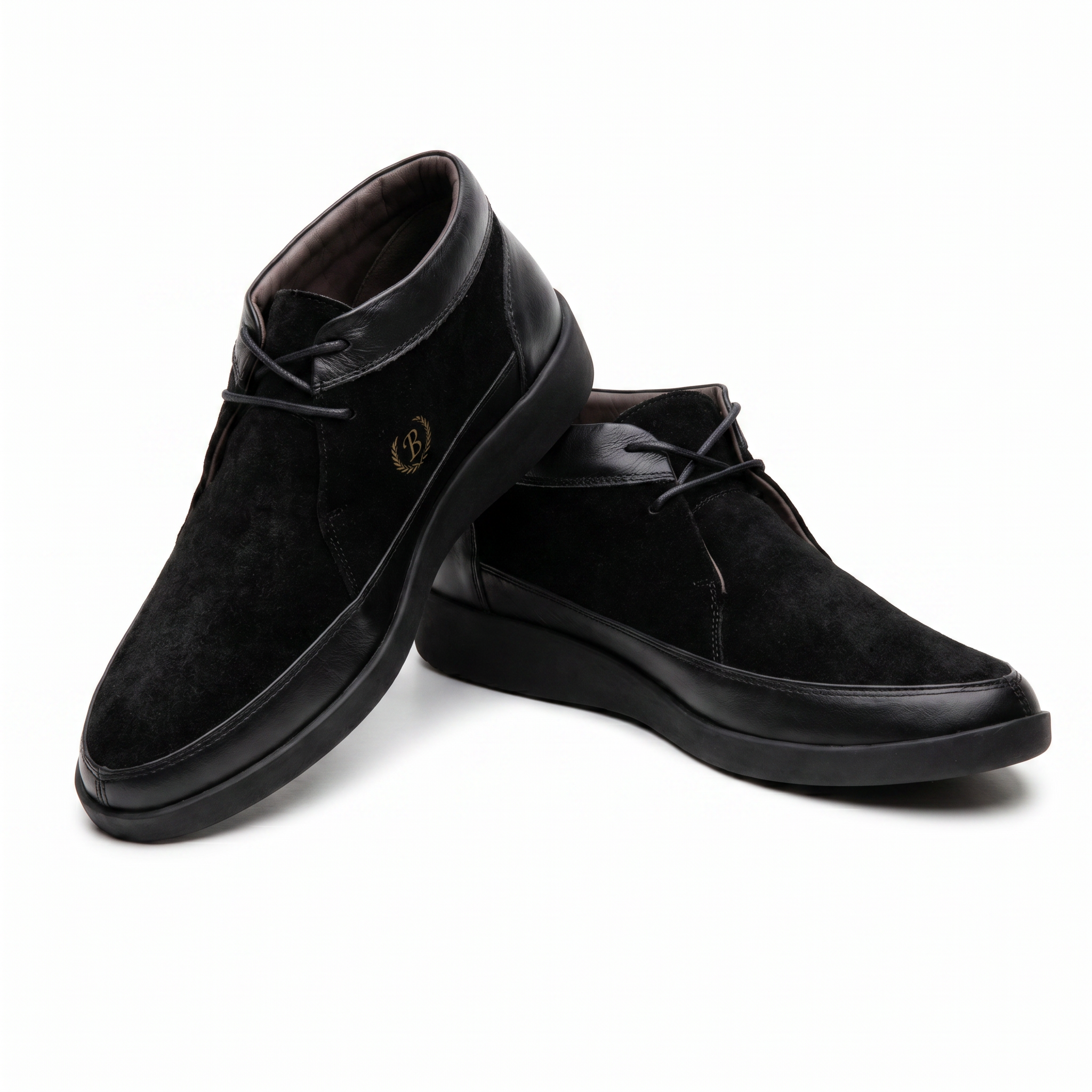 Johnny Famous Bally Style Central Park Men's Black Leather and Suede High Top Sneakers