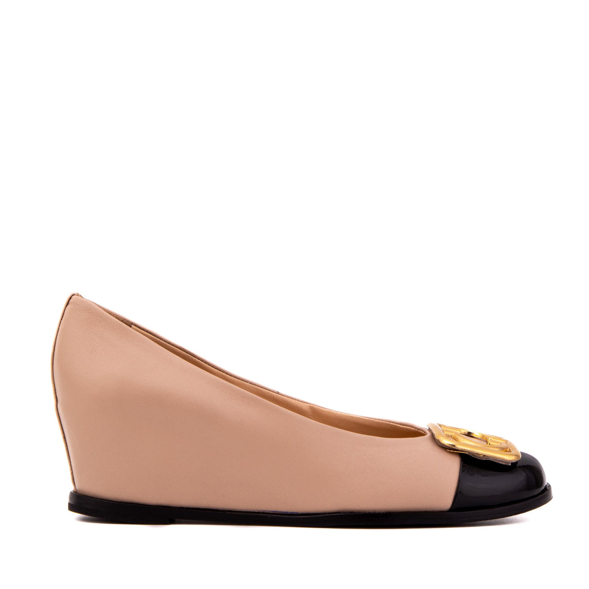 Vinci Leather The Selene Beige & Black Leather Wedge Heel Women Shoe – product view 1