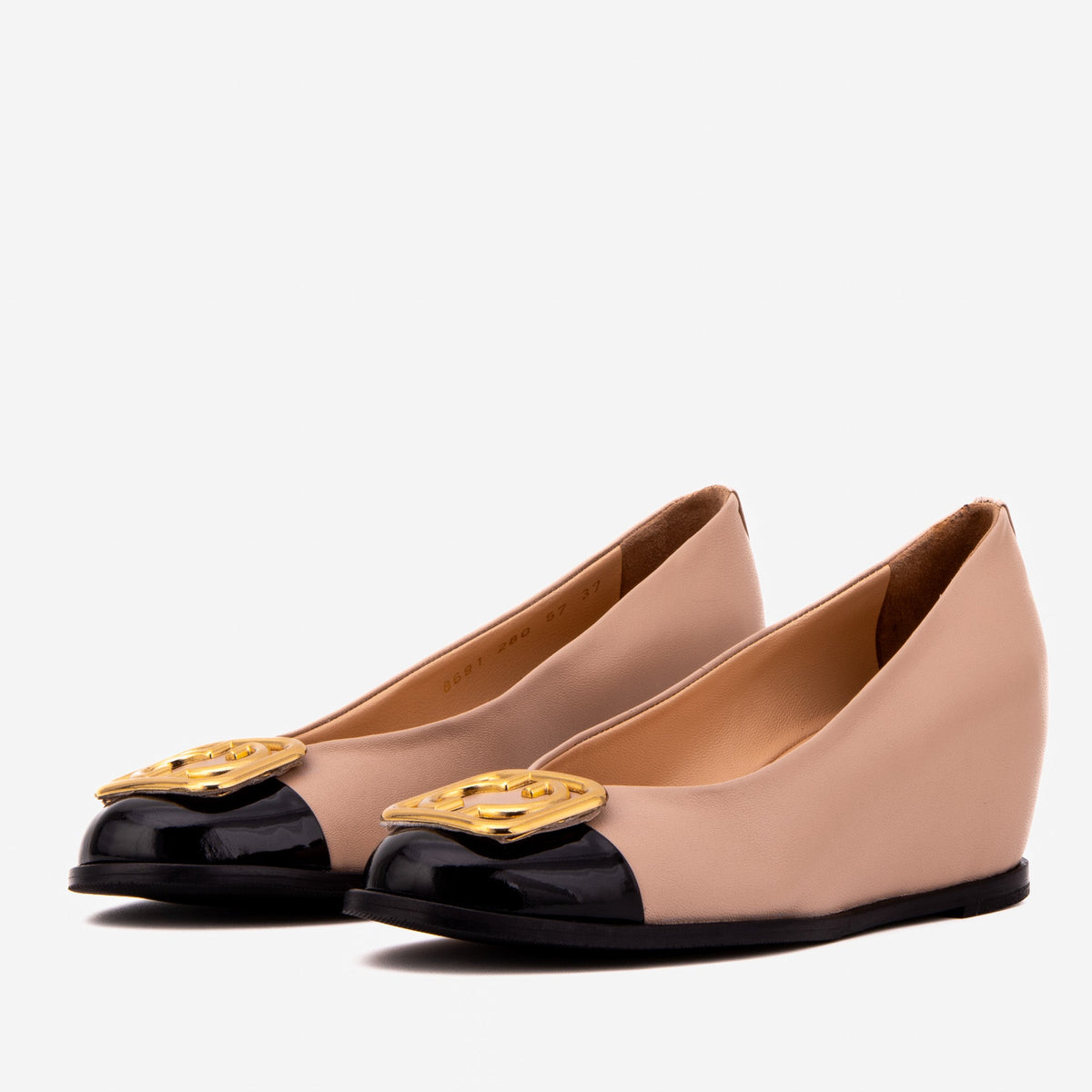 Vinci Leather The Selene Beige & Black Leather Wedge Heel Women Shoe – product view 2