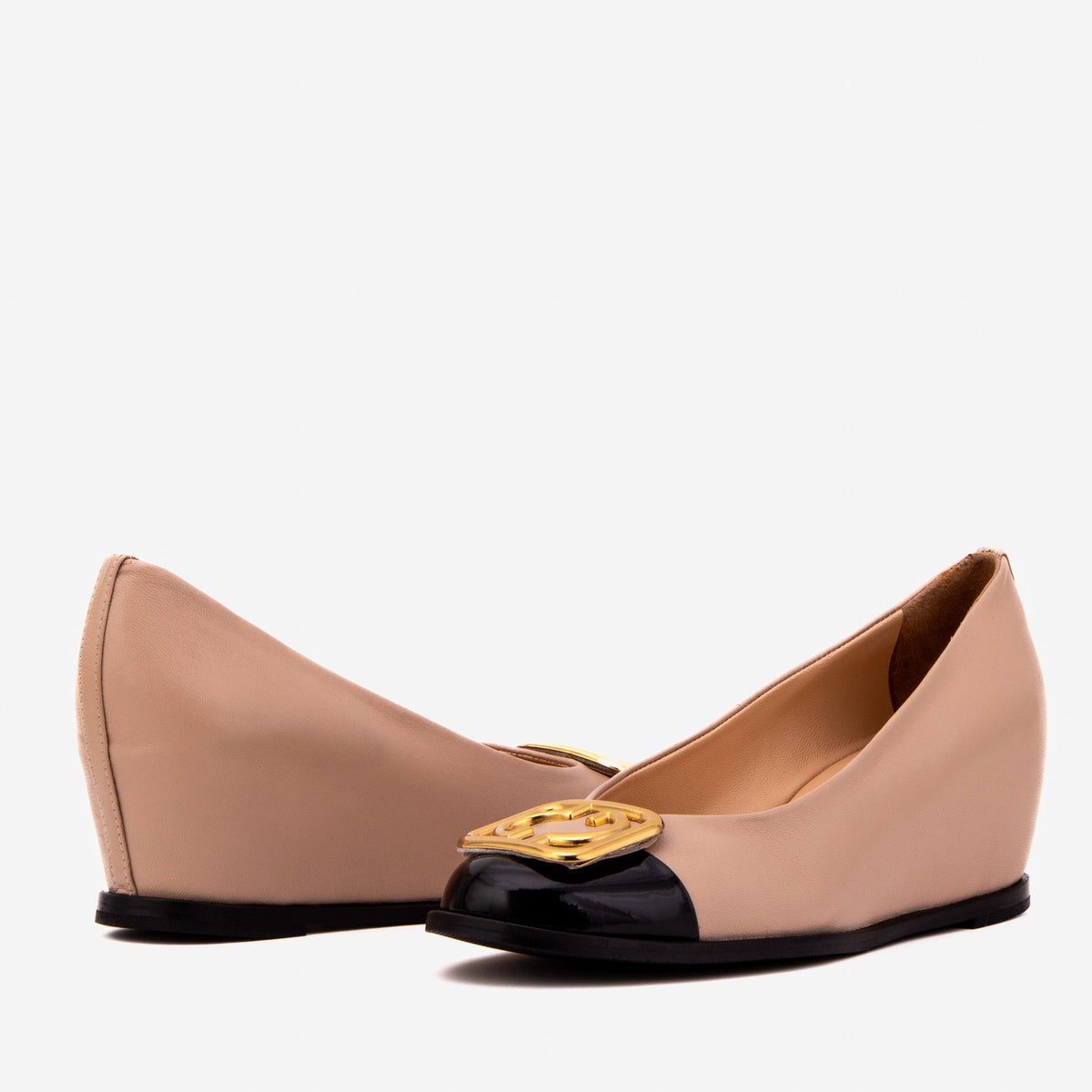 Vinci Leather The Selene Beige & Black Leather Wedge Heel Women Shoe – product view 5